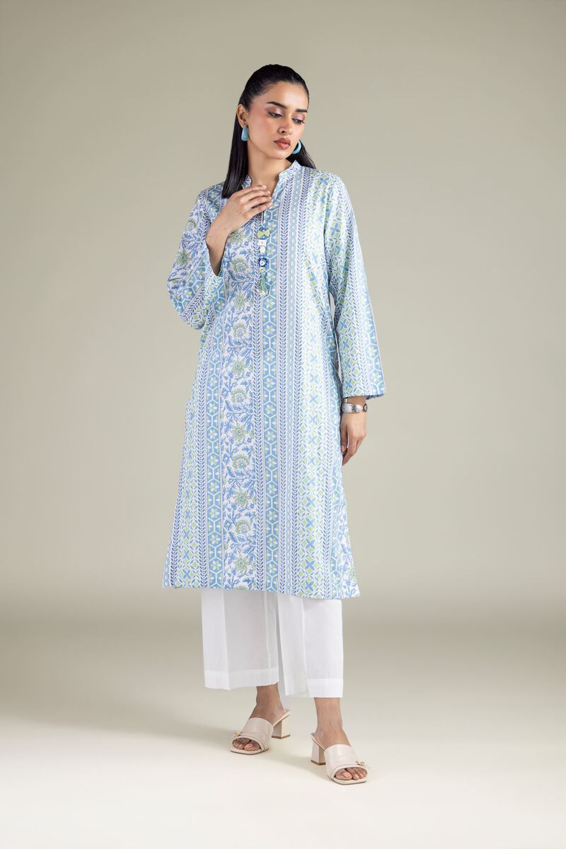 Printed | Cambric | Geometric Band-Collar Kurta | USD 30.00