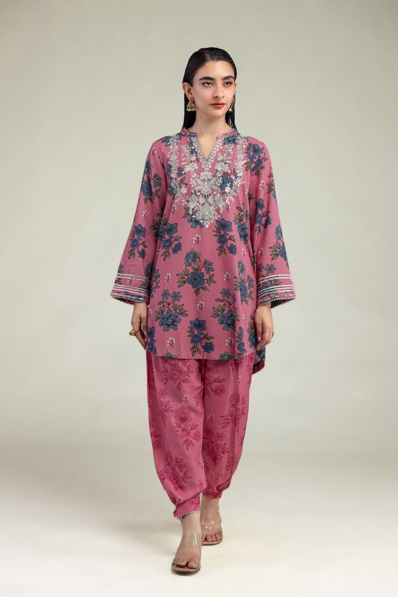 Embroidered | Raw Silk | Floral V-Neck Kurta | USD 40.00