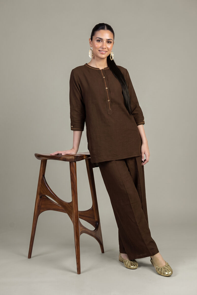 Dyed | Crepe | Solid Brown Trousers | USD 35.00