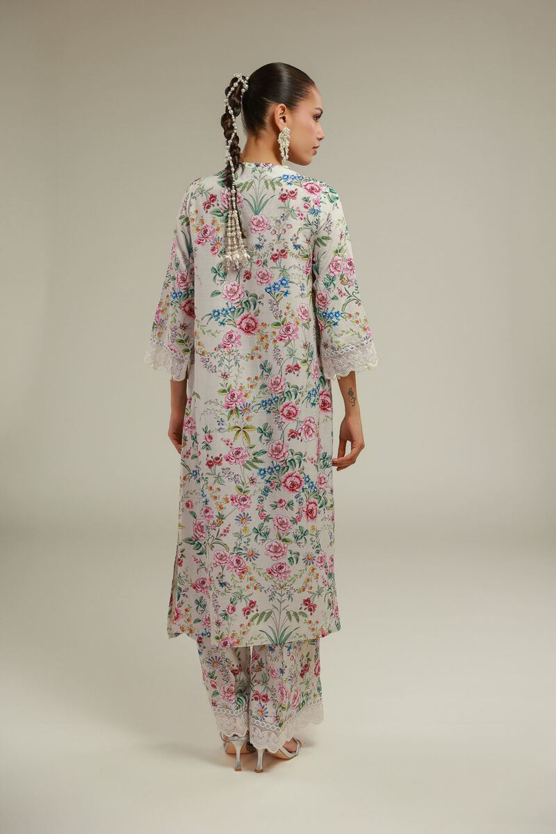 Embroidered | Raw Silk | Floral Longline Kurta | USD 60.00