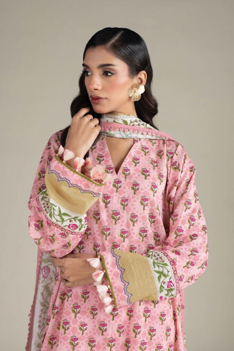 Printed | Cambric | V-Neck 3-Piece Suit | USD 65.00