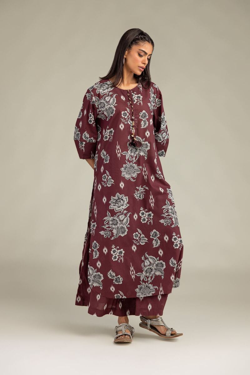 Printed | Cambric | Maroon Floral Kurta | USD 35.00