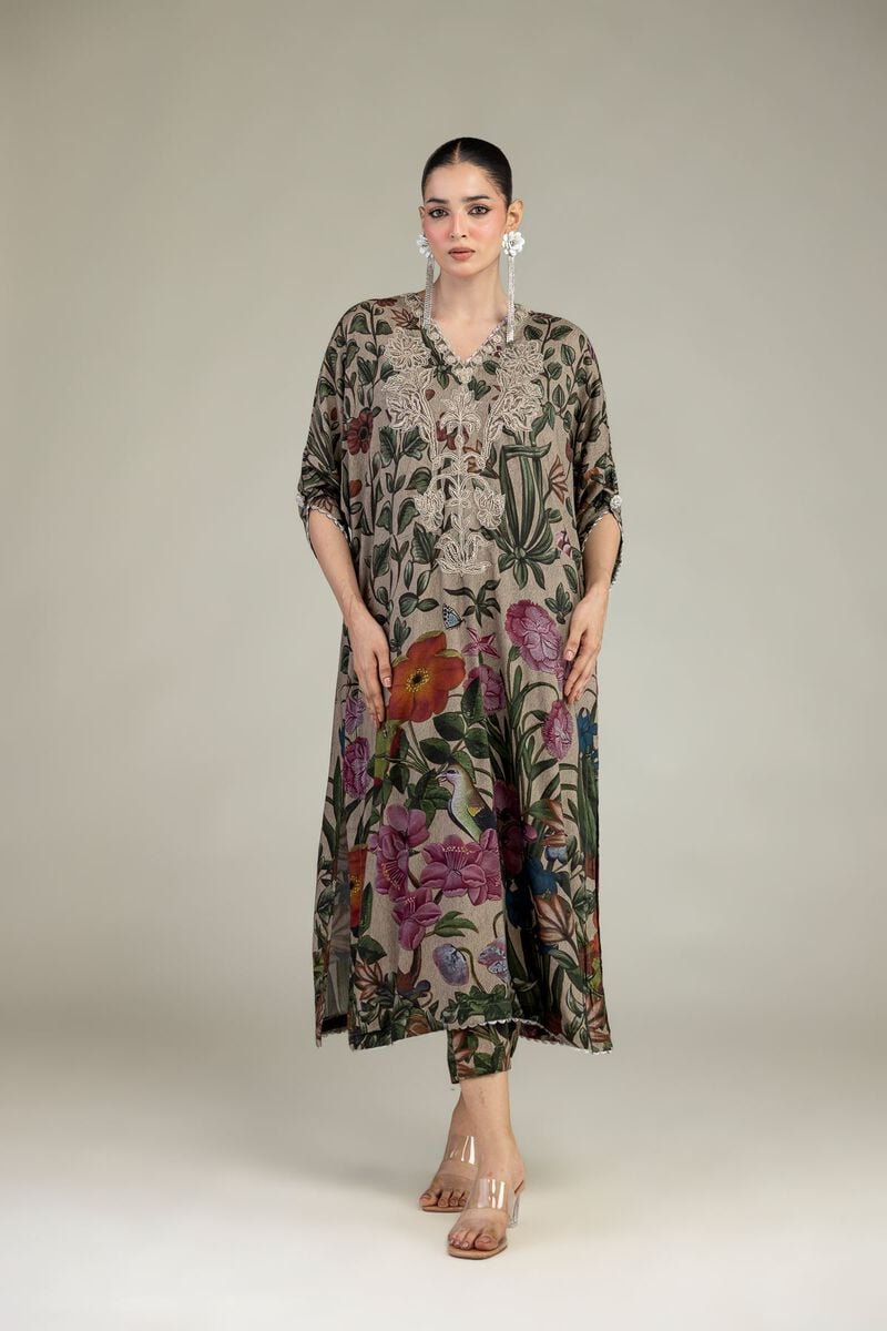 Embroidered | Raw Silk | Floral Long Kurta | USD 65.00