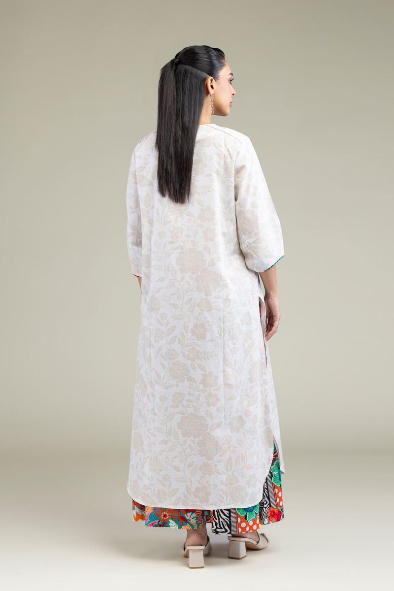 Printed | Cotton Dobby | White Longline Kurta | USD 21.00