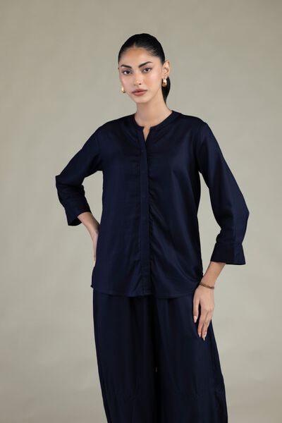 Embroidered | Viscose Crepe | Navy Viscose Shirt | USD 35.00