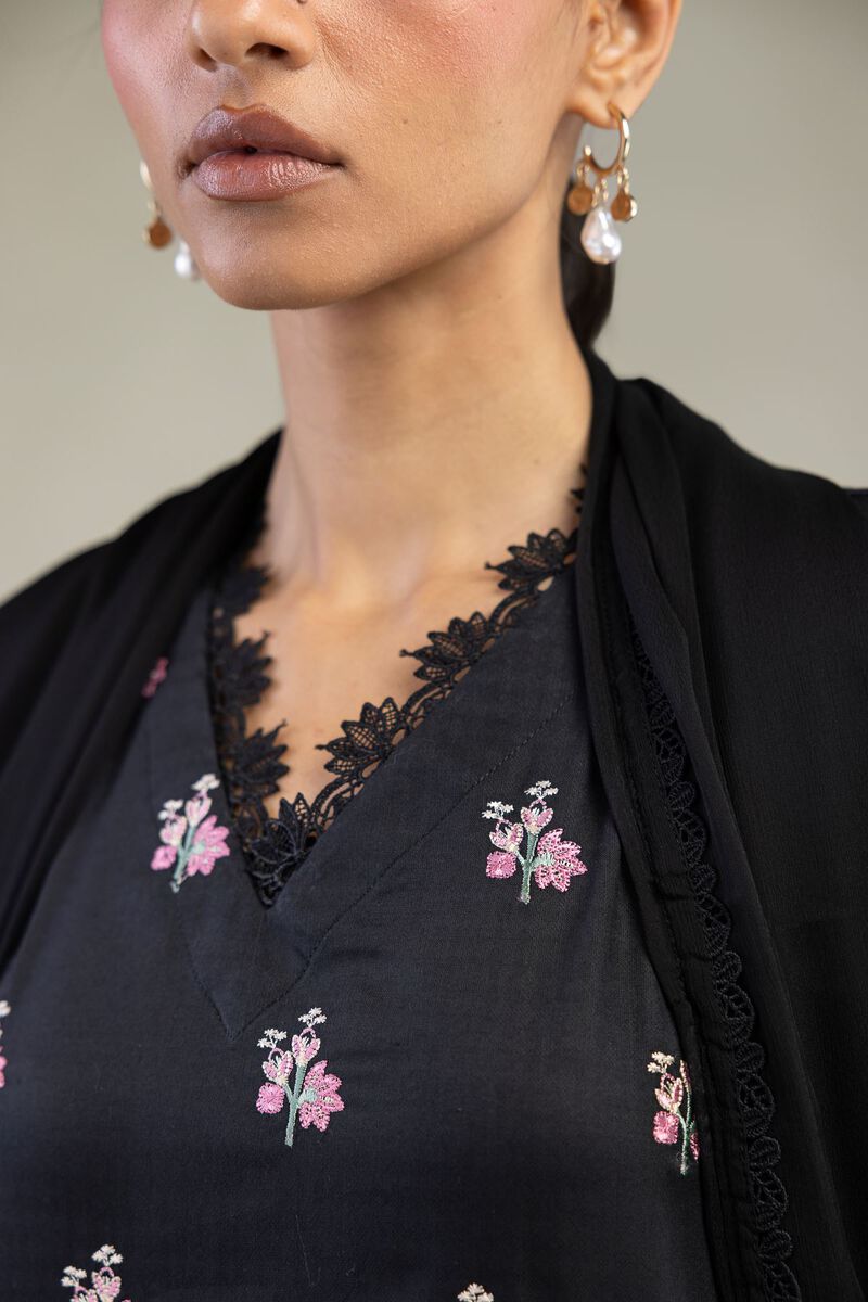 Embroidered | Dobby | Black Tailored 3-Piece | USD 80.00