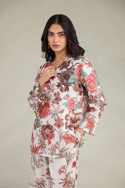 Printed | Cambric | Floral V-Neck Blouse | USD 35.00