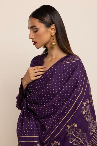 Shawl | Embroidered, PURPLE, hi-res