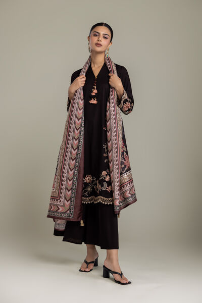 Printed | Polyester Silk | Floral Black Dupatta | USD 35.00