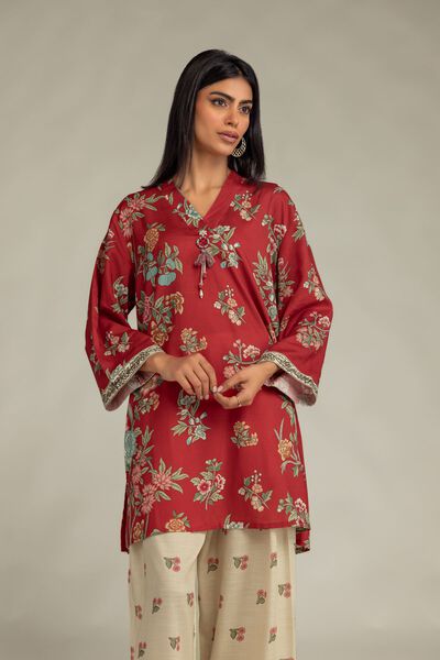 Printed | Raw Silk | Floral Red Kurta | USD 40.00