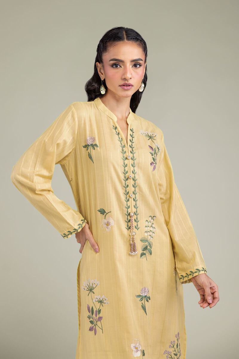 Embroidered | Textured Cotton | Cotton Longline Kurta | USD 45.00