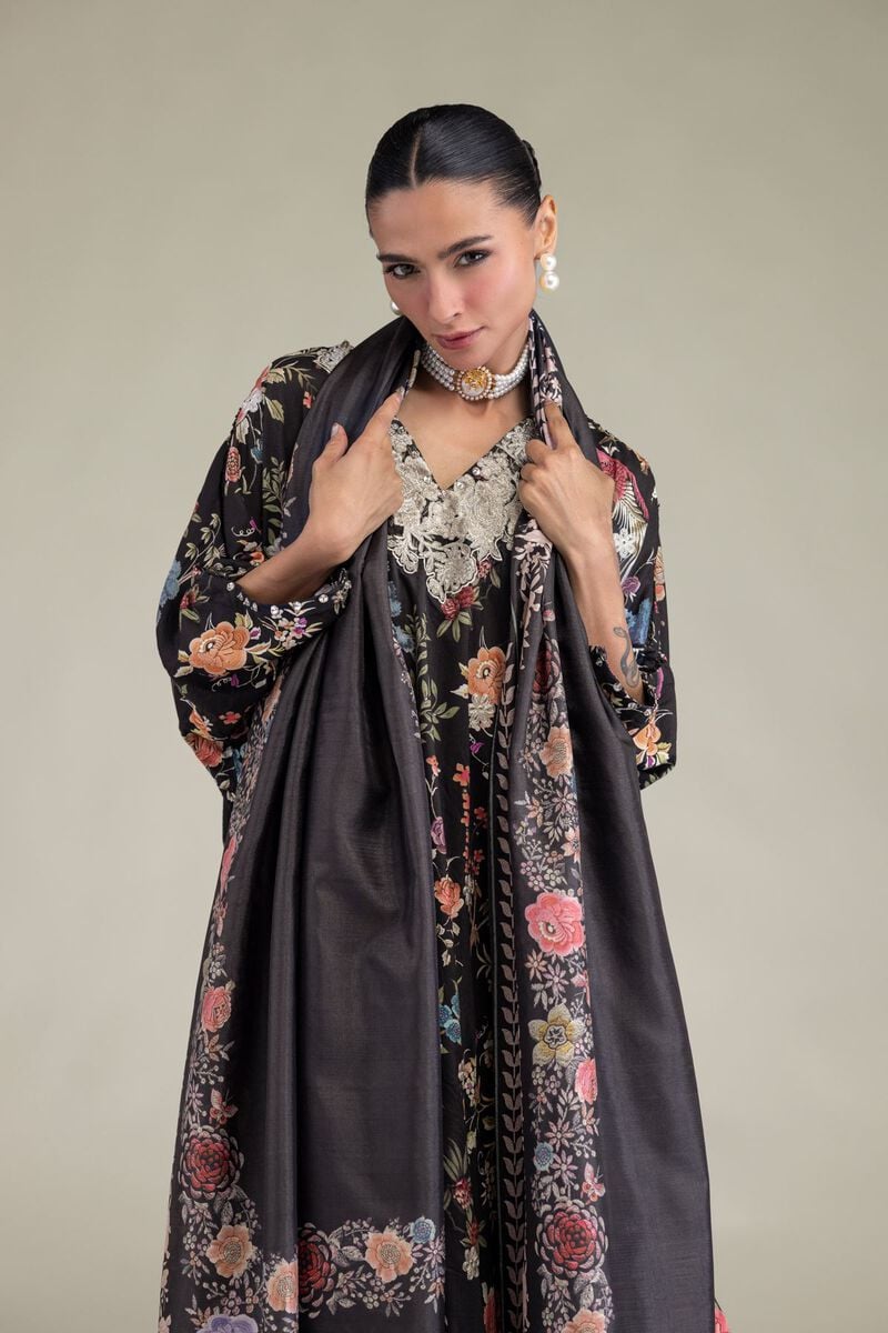 Embroidered | Polyester Silk | Black Silk Dupatta | USD 30.00