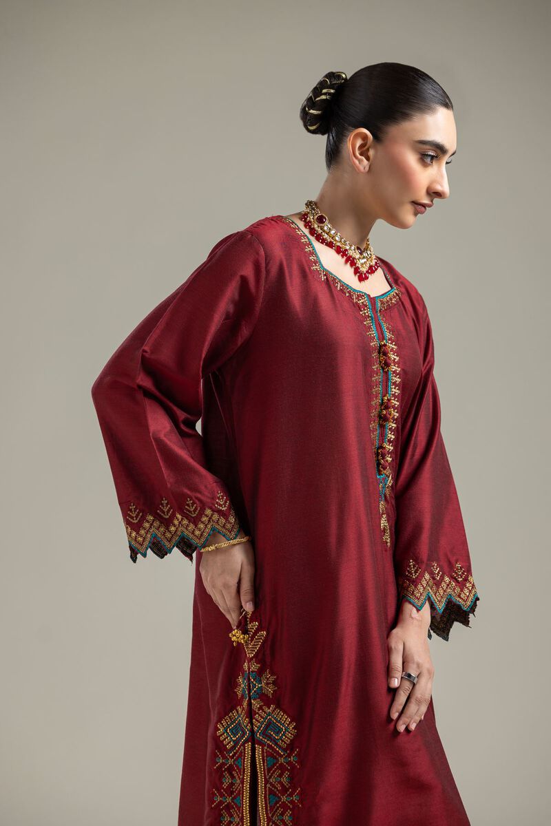 Raw Silk | Silk Maroon Kurta | USD 60.00