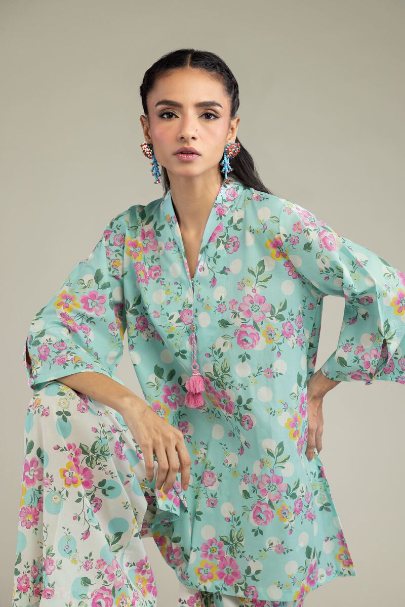 Printed | Cambric | Floral Mint Kurta | USD 21.00