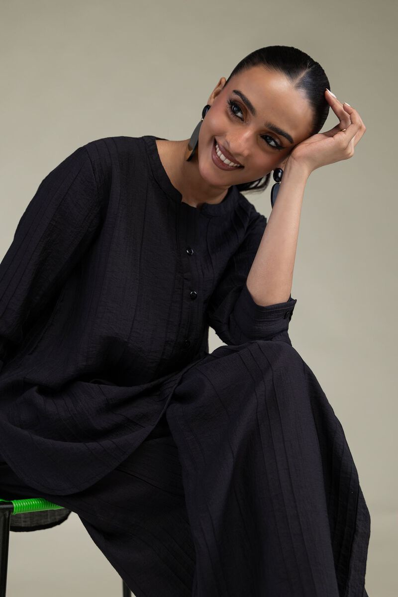 Dyed | Blended Crinkle | Black Crinkle Tunic | USD 40.00