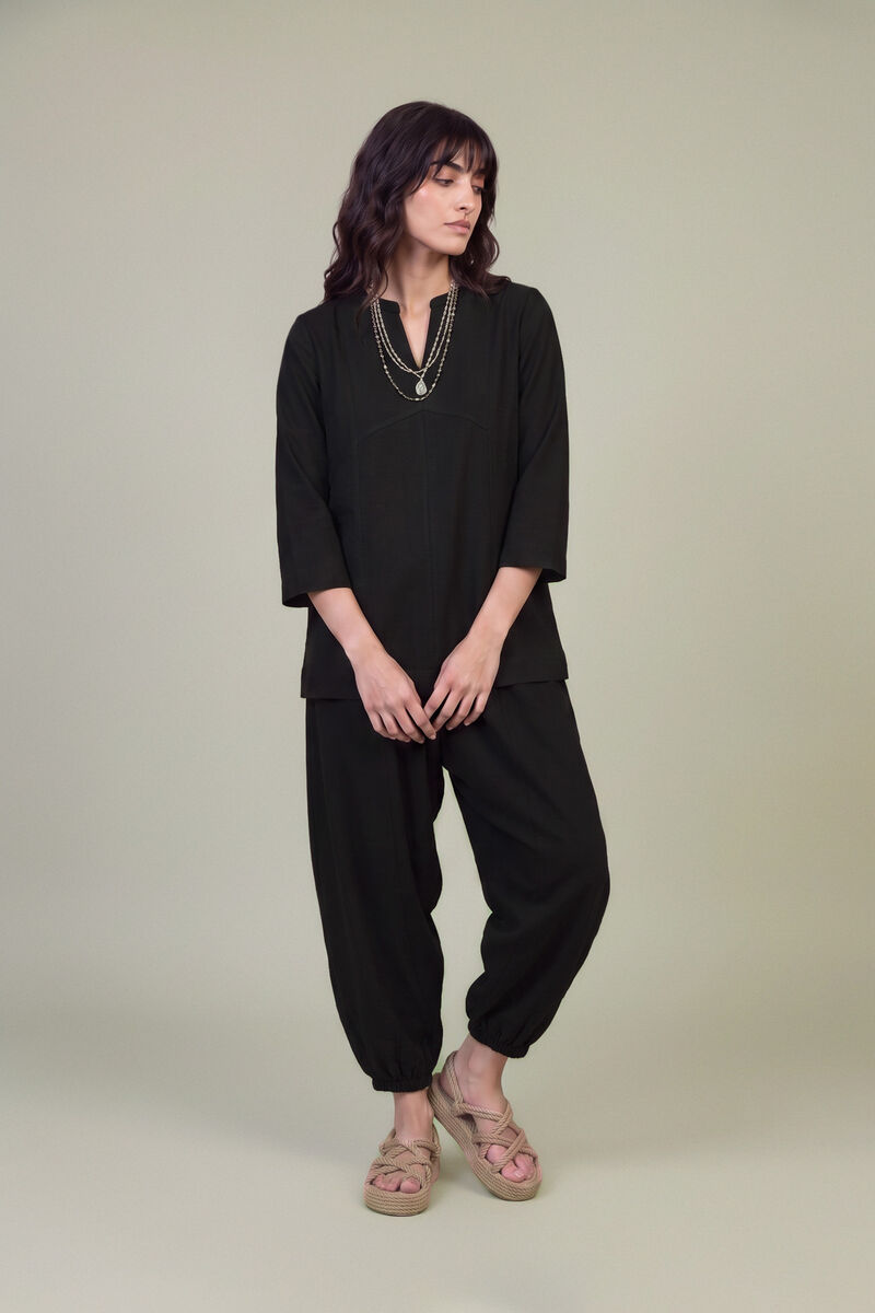 Dyed | Textured Georgette | Solid Black Tunic | USD 40.00