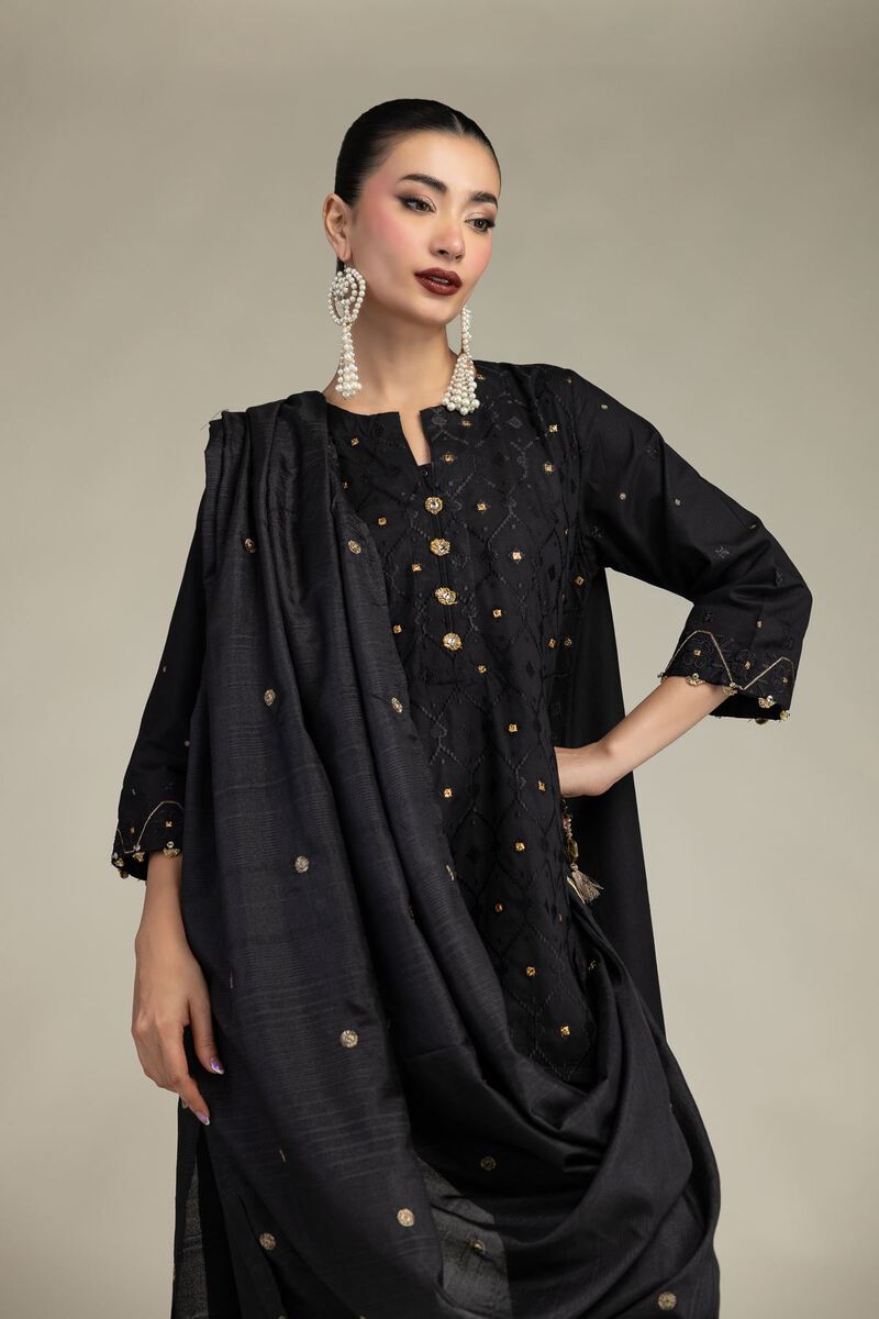 Embroidered | Polyester Silk | Black Silk Dupatta | USD 40.00