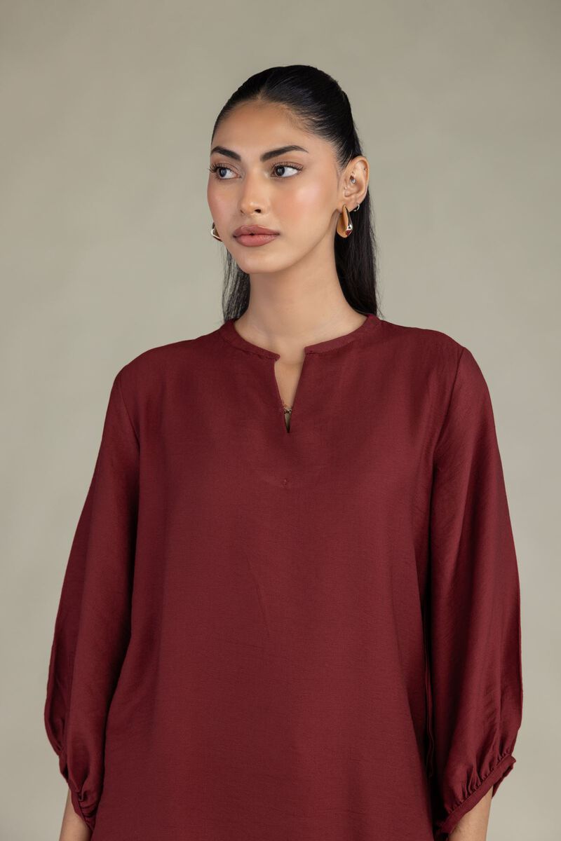 Dyed | Crepe | Solid Maroon Shirt | USD 40.00