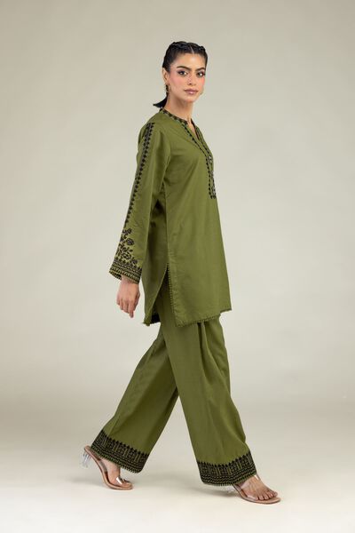 Embroidered | Cotton Dobby | Olive Cotton Shalwar | USD 35.00