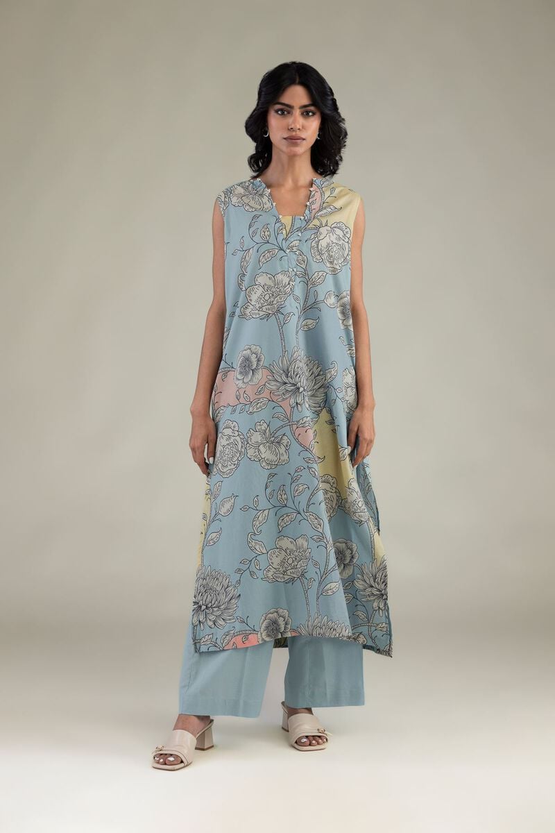 Embroidered | Cambric | Solid Blue Pants | USD 30.00
