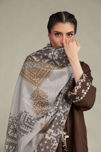 Embroidered | Polyester Silk | Brown Silk Dupatta | USD 30.00