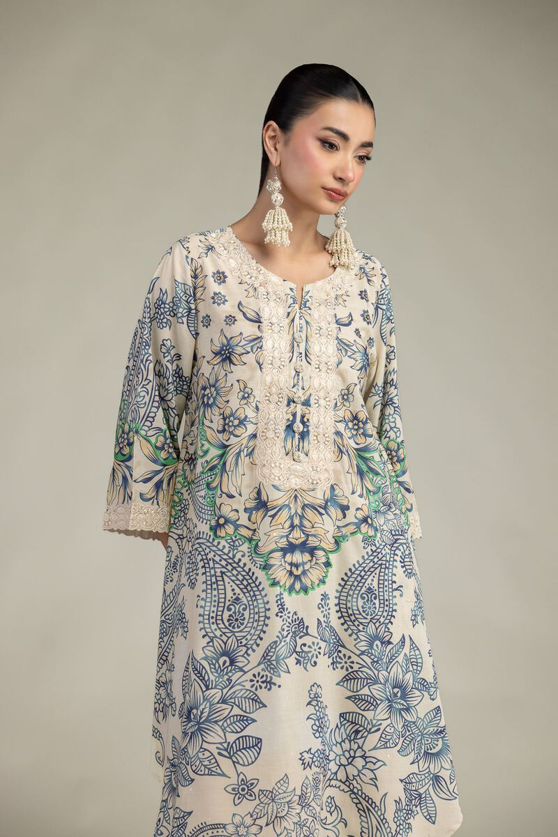 Embroidered | Raw Silk | Floral Round-Neck Kurta | USD 60.00