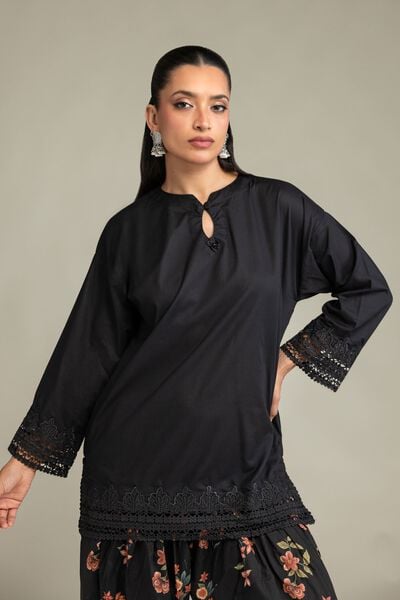 Embroidered | Cambric | Short Black Kurta | USD 55.00