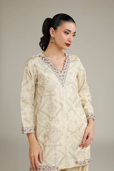 Embroidered | Raw Silk | Geometric Silk Kurta | USD 65.00