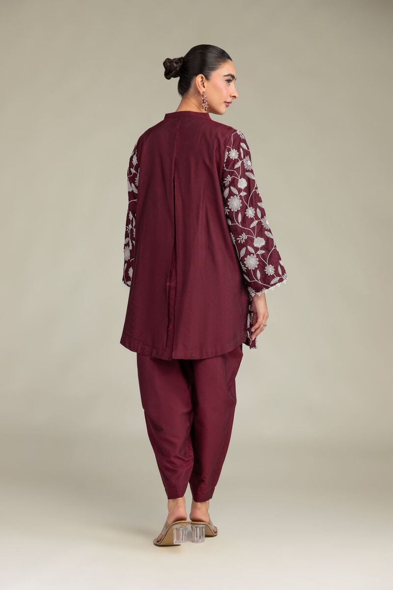 Printed | Raw Silk | Floral Maroon Kurta | USD 55.00