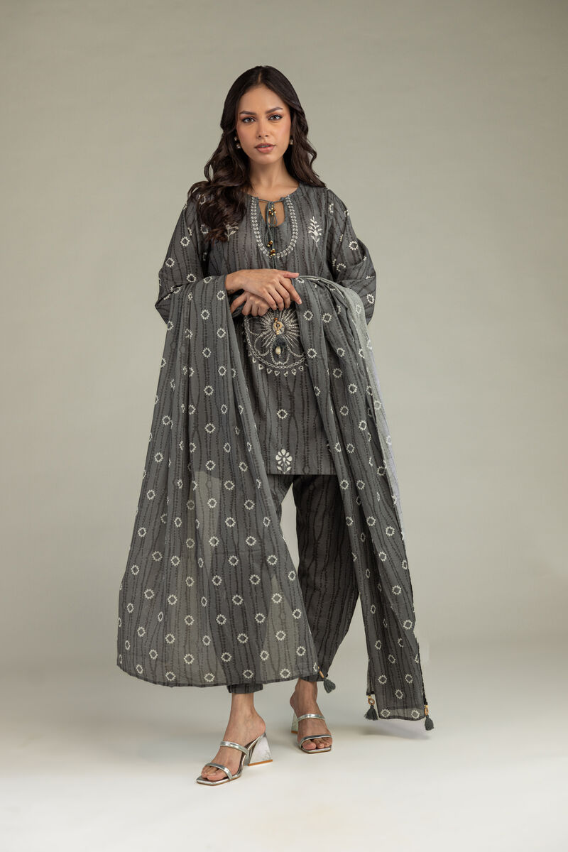 Printed | Voile | Gray Printed Dupatta | USD 25.00