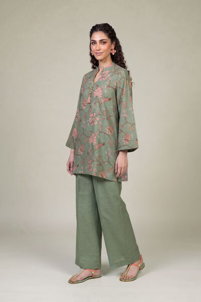 Printed | Light Khaddar | Solid Mint Pants | USD 30.00