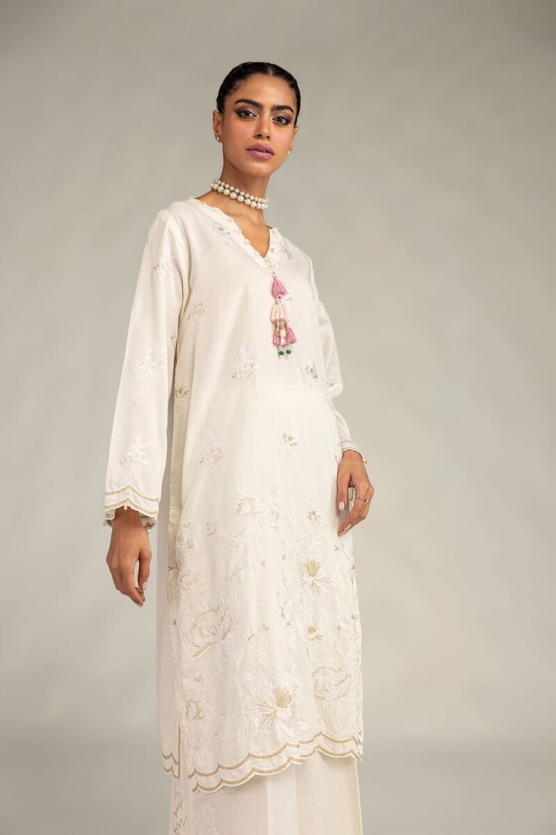 Embroidered | Raw Silk | Floral Longline Kurta | USD 65.00