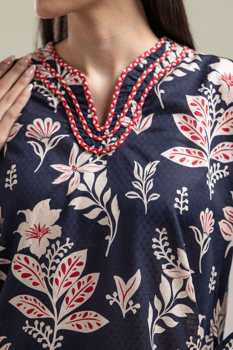 Printed | Cotton Dobby | V-Neck Navy Kurta | USD 30.00