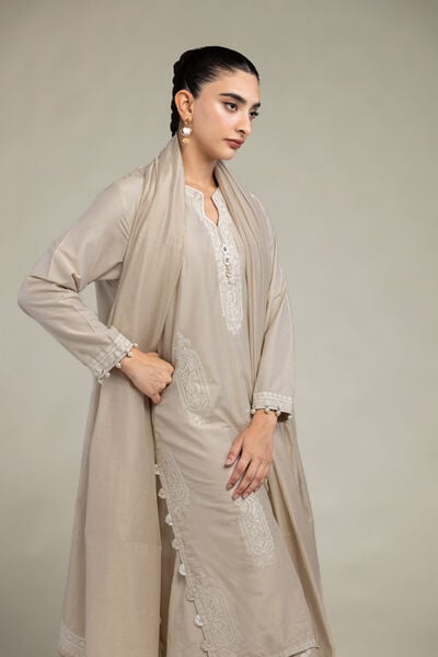 Raw Silk | Paisley Beige  Kurta | USD 70.00
