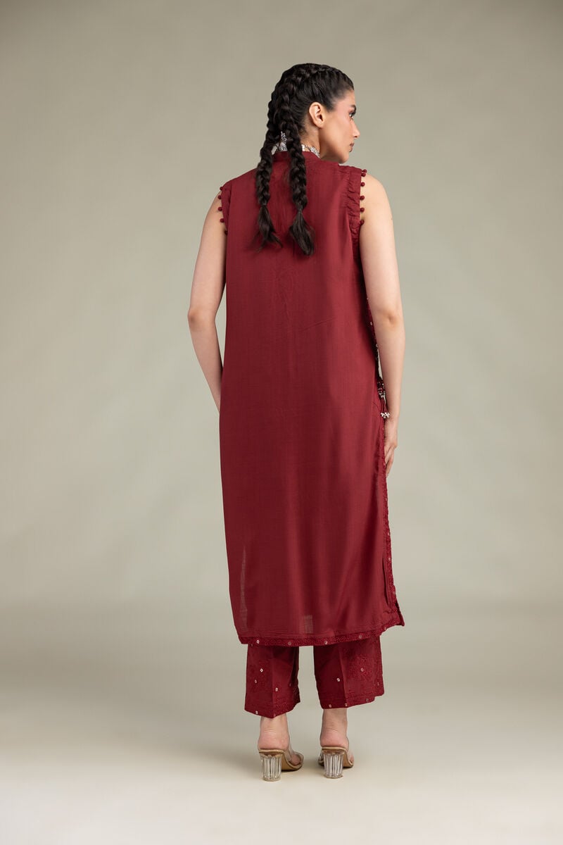 Embroidered | Raw Silk | Sleeveless Longline Kurta | USD 60.00