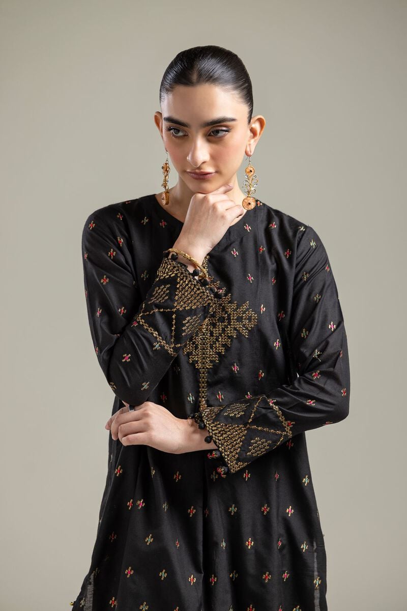 Raw Silk | Short Black Kurta | USD 55.00