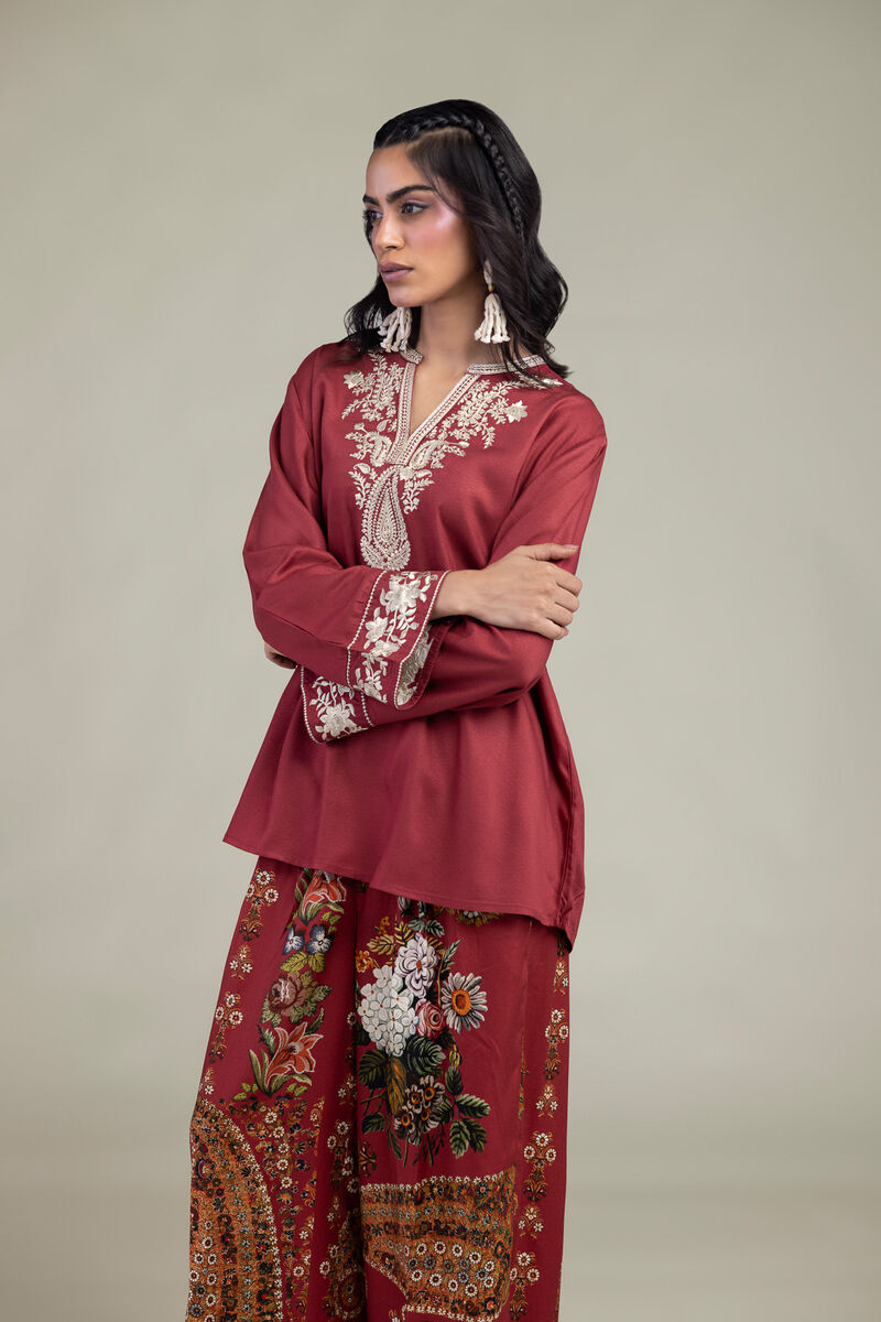 Embroidered | Viscose Crepe | Viscose V-Neck Tunic | USD 40.00