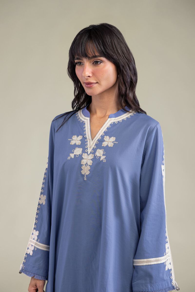Embroidered | Cambric | Blue Threadwork Kurta | USD 40.00