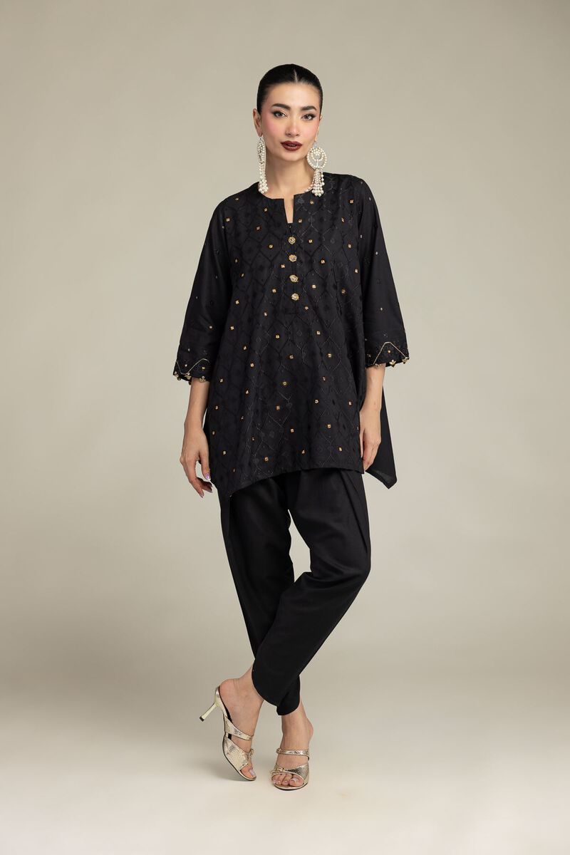 Embroidered | Raw Silk | Black Silk Kurta | USD 45.00