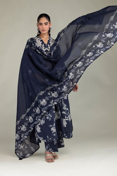 Embroidered | Cambric | Navy Floral Pants | USD 25.00