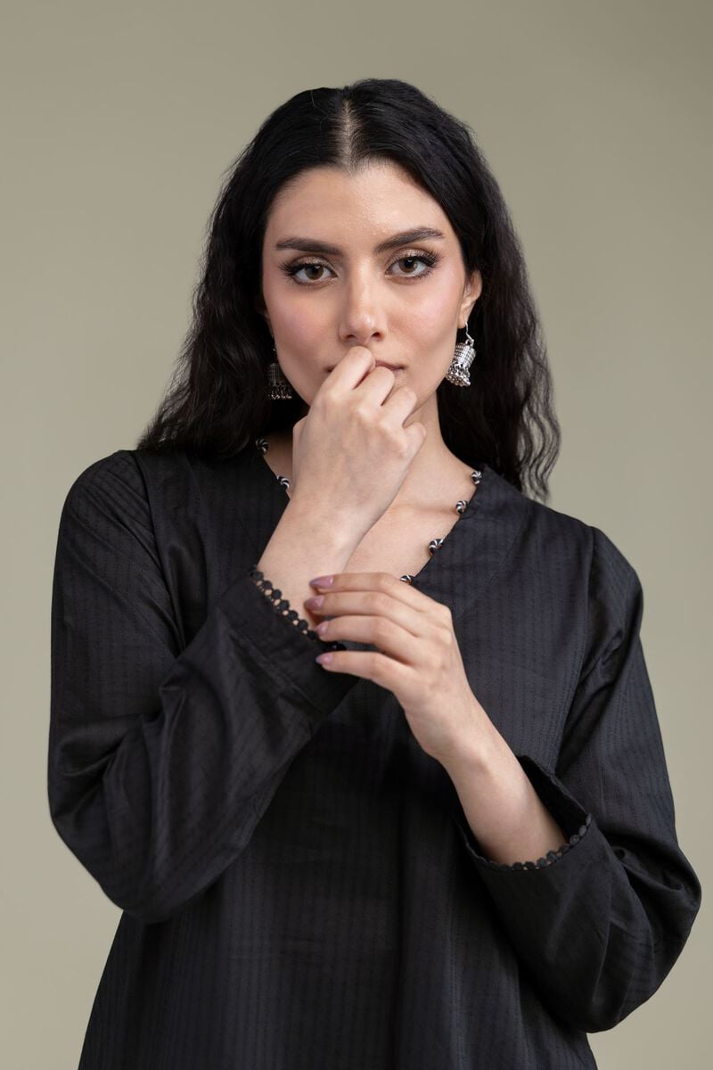 Embroidered | Cotton Dobby | Short Black Kurta | USD 35.00