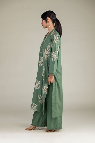 Embroidered | Cotton Dobby | Solid Green Pants | USD 30.00