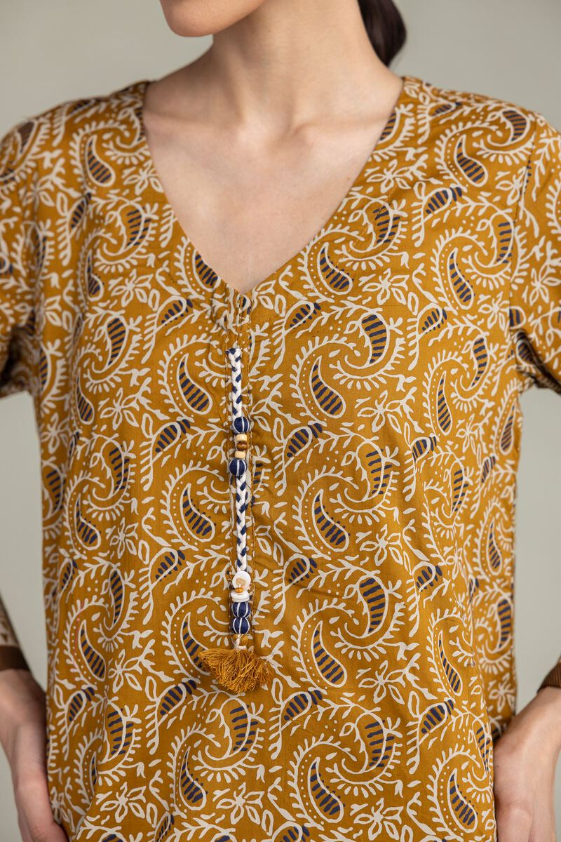 Printed | Cambric | Paisley V-Neck Kurta | USD 40.00