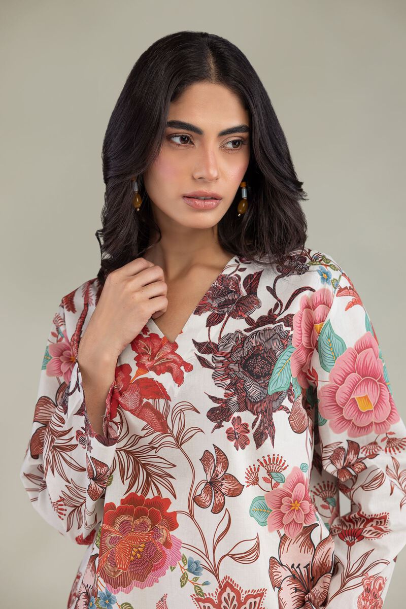 Printed | Cambric | Floral V-Neck Blouse | USD 35.00