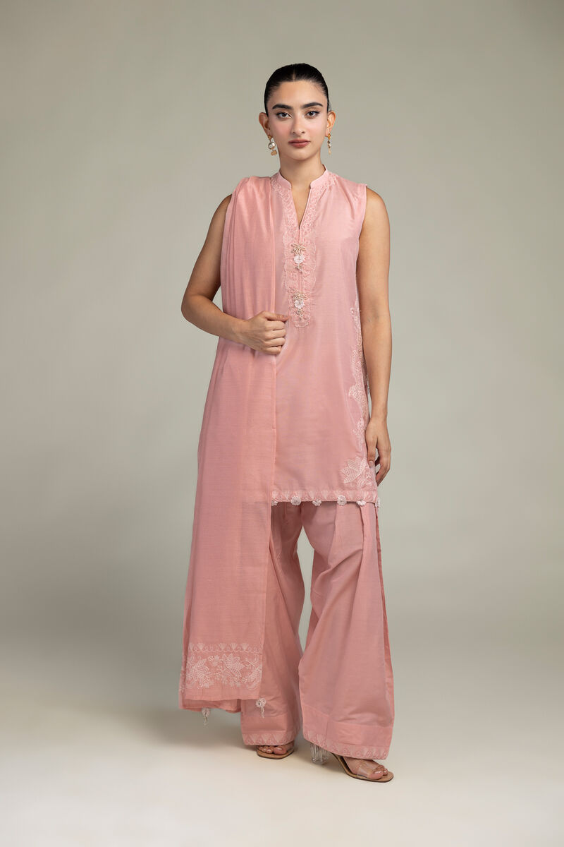 Cotton Net | Floral Pink Dupatta | USD 35.00
