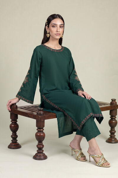 Embroidered | Cambric | Green Cambric Kurta | USD 40.00