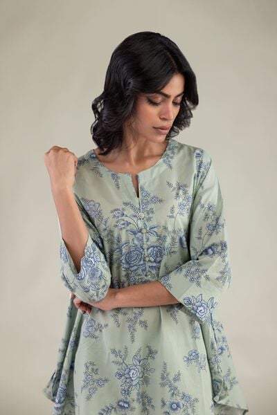 Embroidered | Cambric | Mint Short Kurta | USD 35.00
