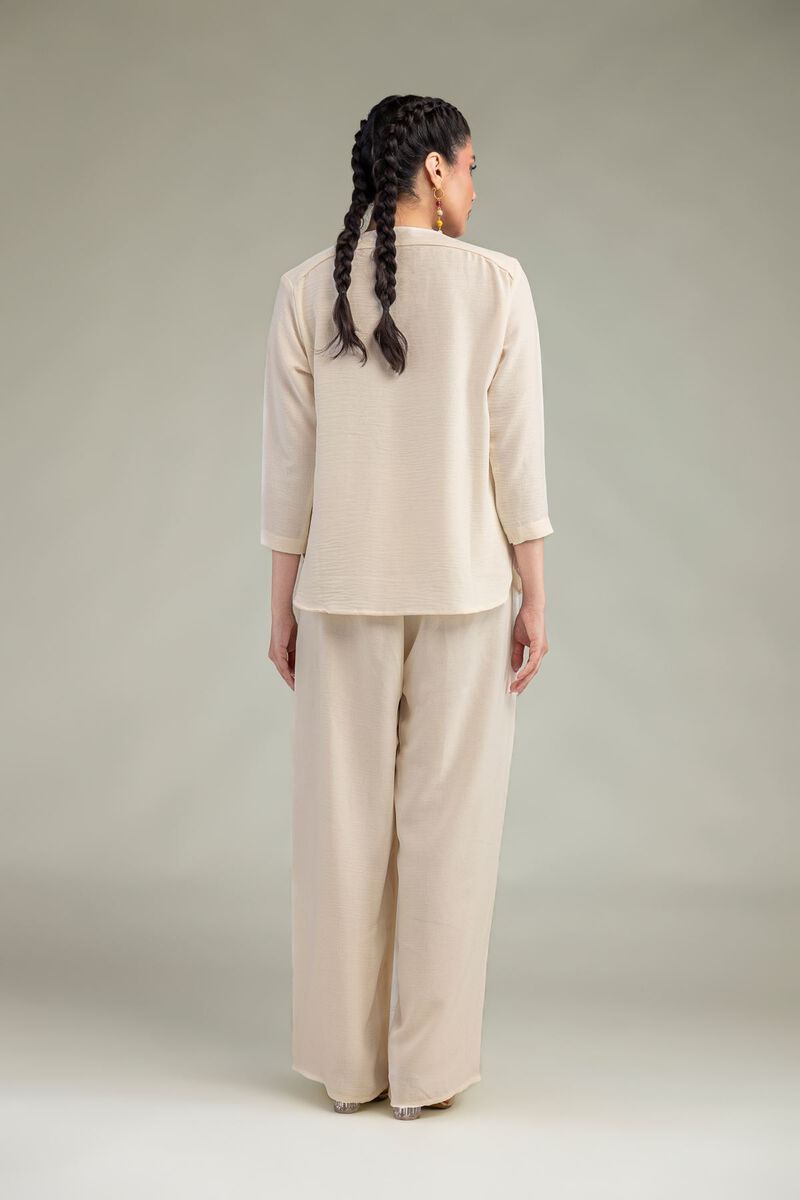 Dyed | Crepe Georgette | Solid V-Neck Shirt | USD 40.00