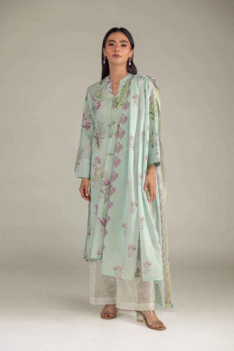 Printed | Cambric | Mint Long Kurta | USD 35.00
