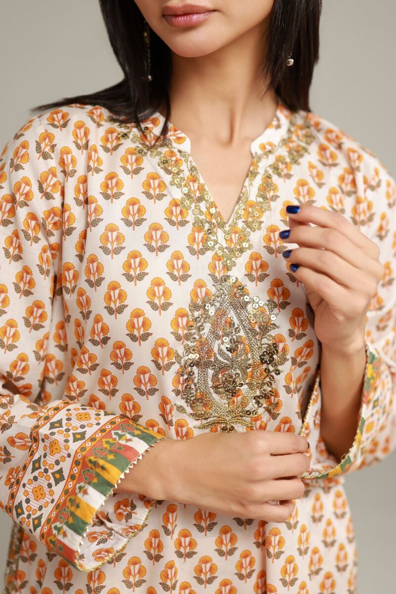 Embroidered | Cambric | Floral V-Neck Kurta | USD 35.00